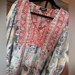 GIGIO Bohemian Peasant Style Paisley V-Neck Tunic